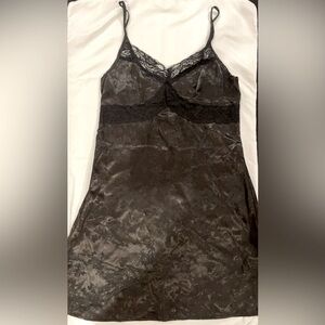 Black Satin Lace Slip Mini Cami Dress
